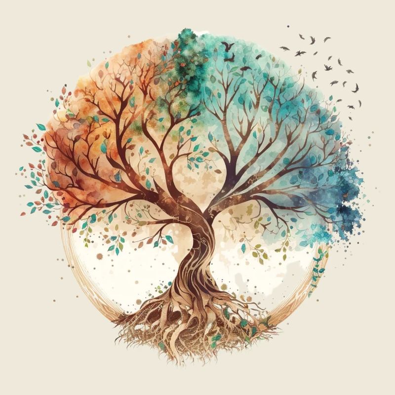 Wasserfarben Lebensbaum Kreis