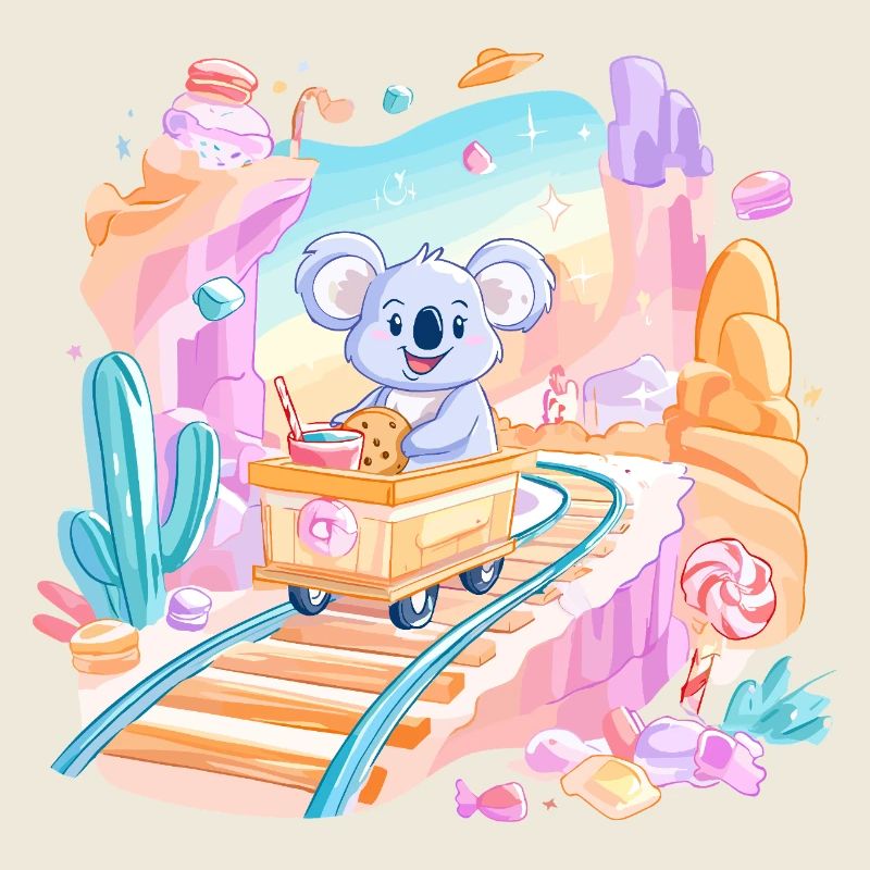 Koala on candy train