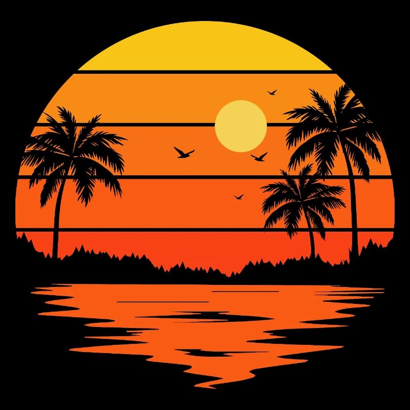 Coucher soleil palmier rétro