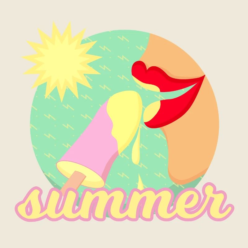 Summer, sun, ice cream - red lips eat an ice cream