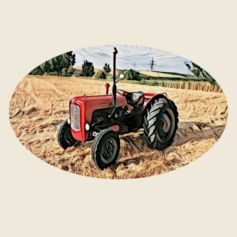 Roter Vintage-Traktor auf Feld