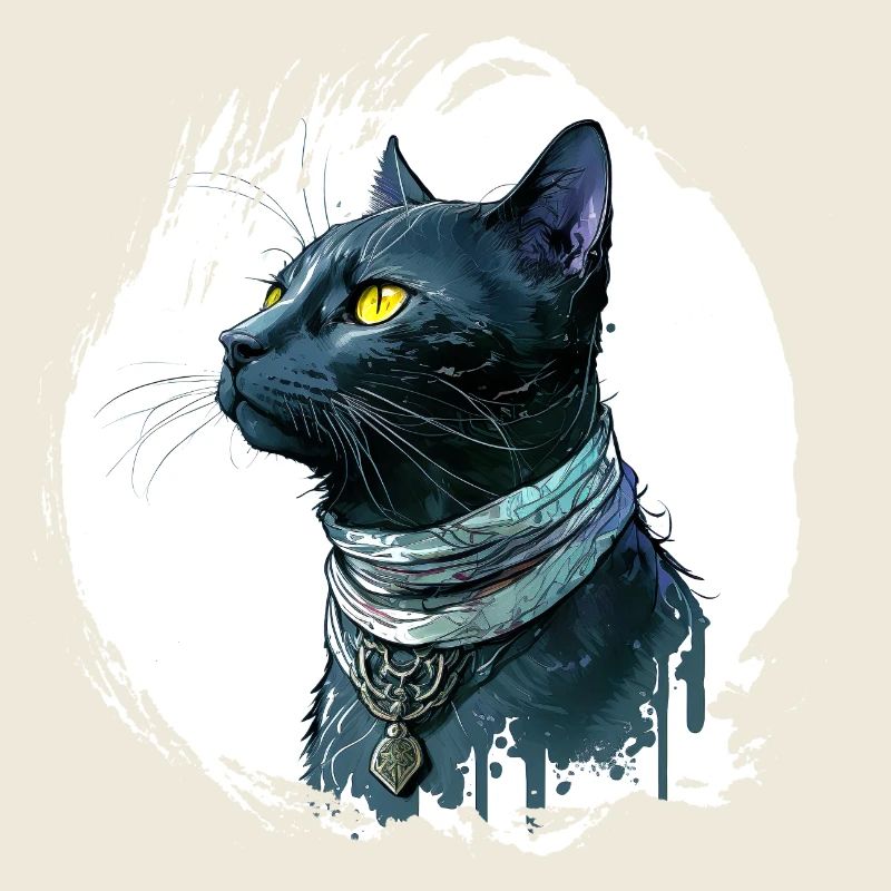 Chat noir avec éclaboussure