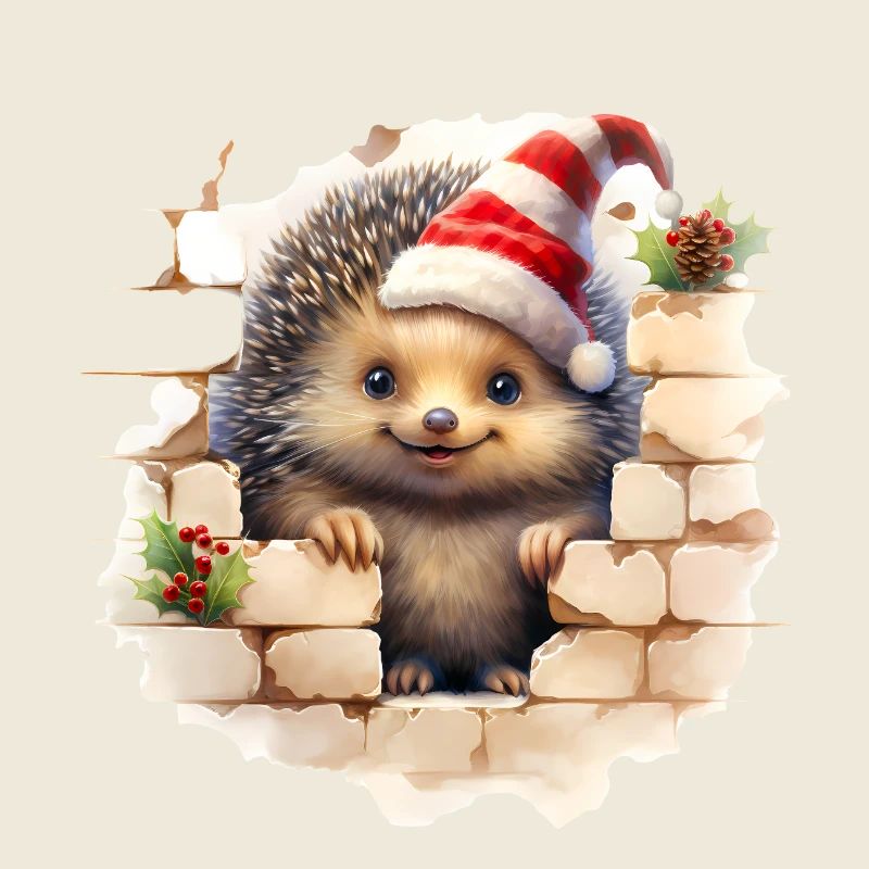Christmas hedgehog in the wall