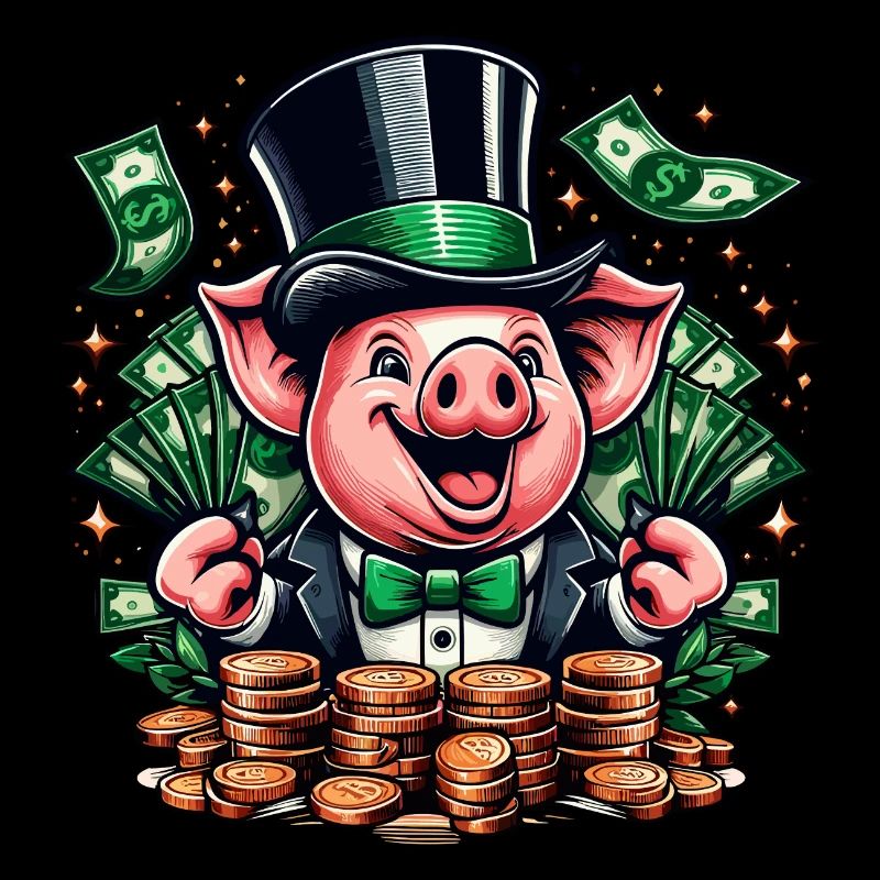 COCHON CHANCEUX JACKPOT ARGENT RICHE PROSPÉRITÉ VERT
