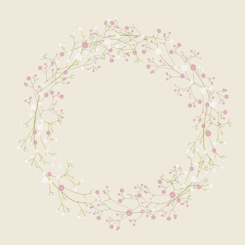 delicate white and pink blossoms baby's breath wreath