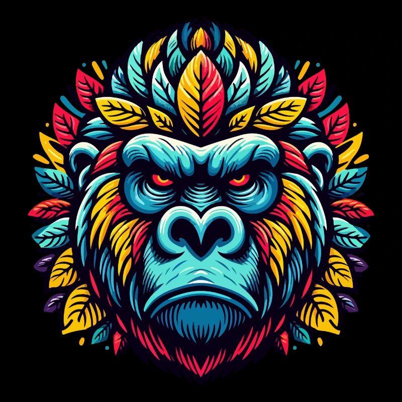 GORILLA AFFE TIER BUNT HERBST BLÄTTER ERNST WÜTEND