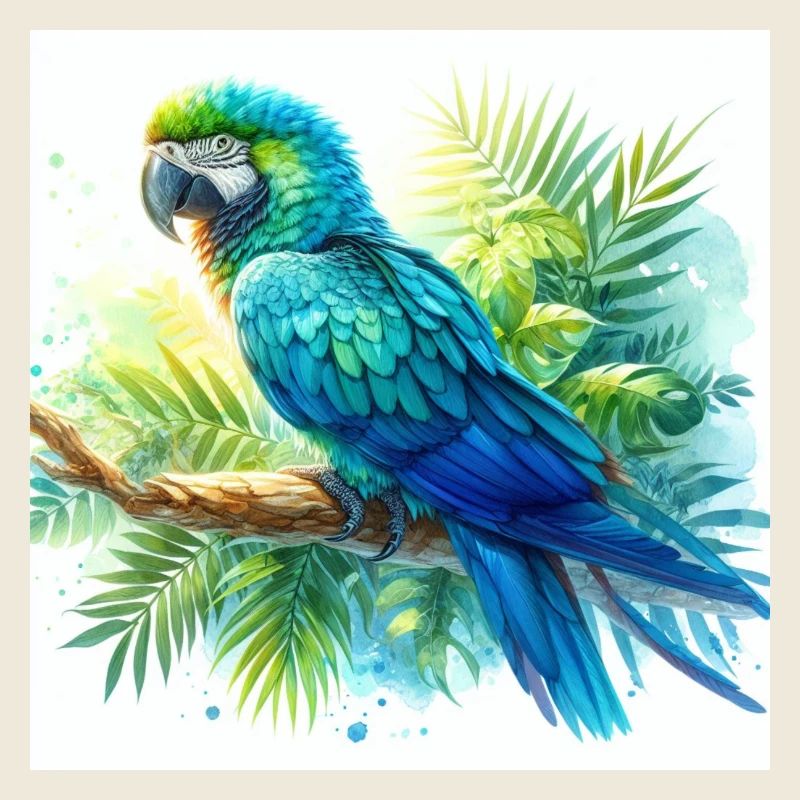 Aquarelle Ara bleu