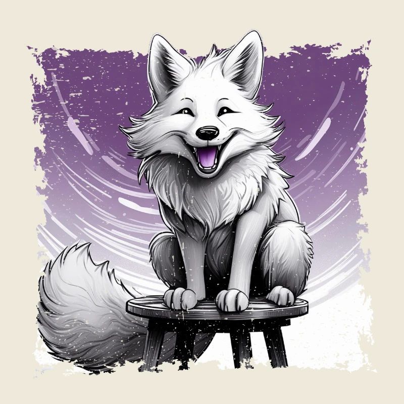 Bande dessinée Fox, riant, assis sur un tabouret | Affiche