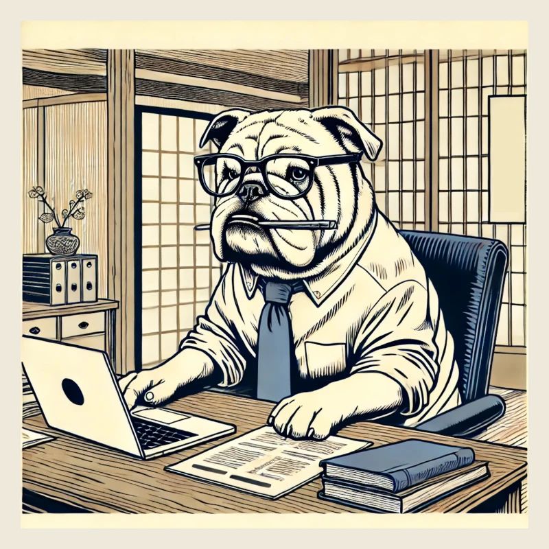 Bouledogue au bureau - Ukiyo-e Style