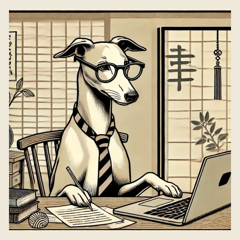 Japan Ukijo e Stil Schreibtisch Windhund