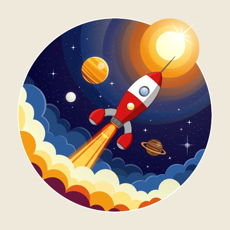 Image colorée d’une fusée dans l’espace