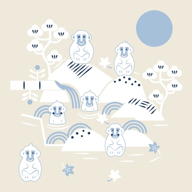 Singes frissonnants dans une source chaude l blanc bleu marine