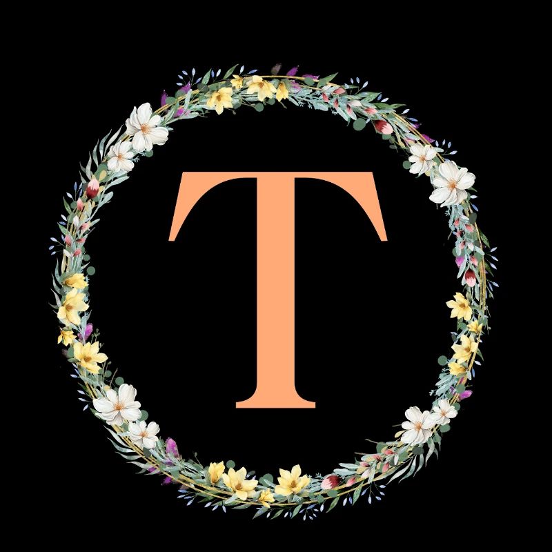 T Monogram, Flower Wreath, Personalizable