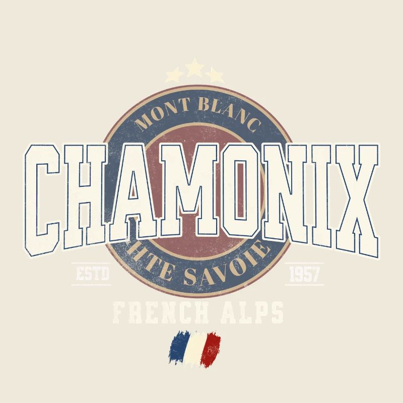 Design Mont Blanc Chamonix avec Drapeau Français