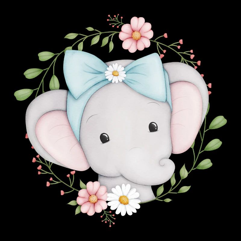 petit éléphant mignon dans une couronne de fleurs