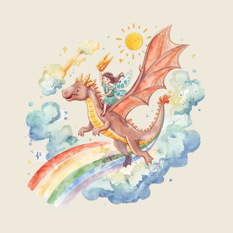 Mädchen mit Drachen und Regenbogen