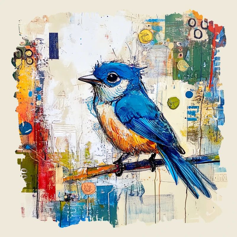 Oiseau bleu dans une mer abstraite de couleurs