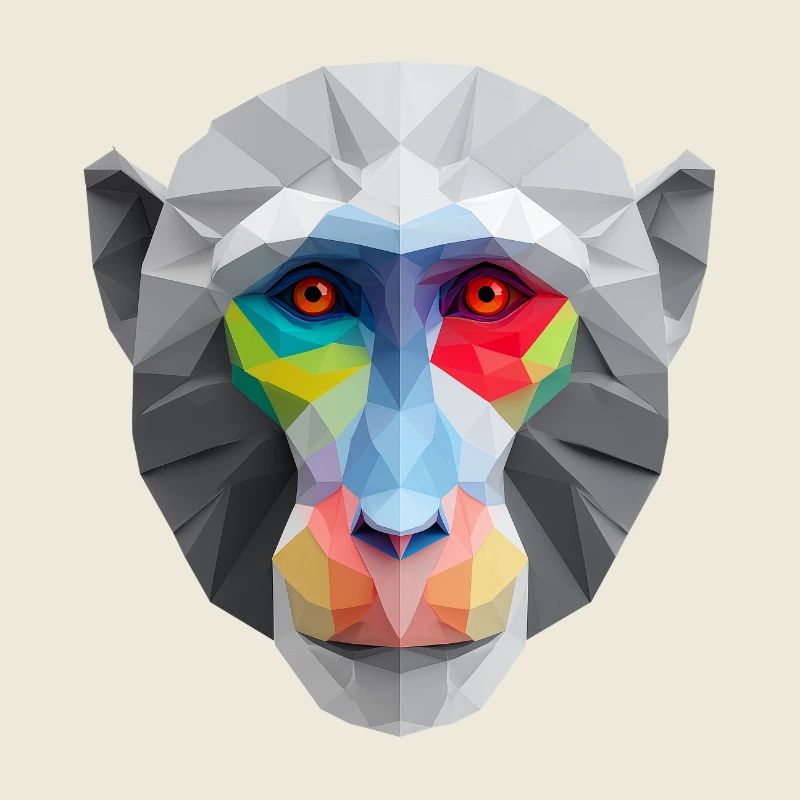 Colored Low-Poly Monkey Face Logo Art Design