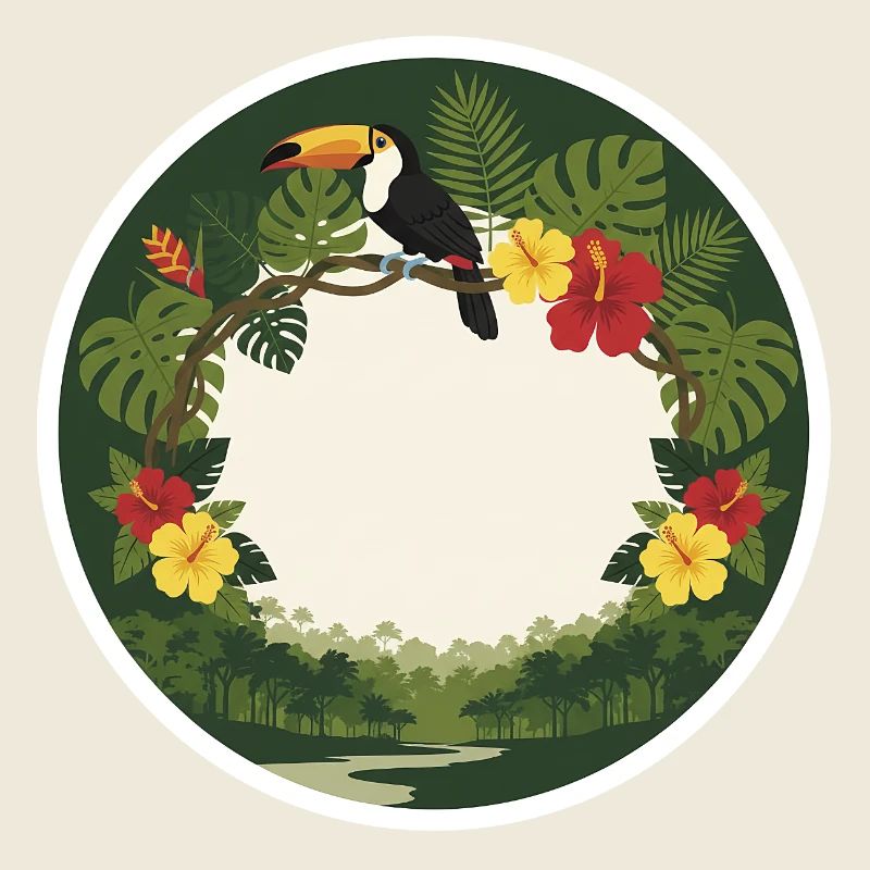 Toucans tropicales et feuillage circulaire