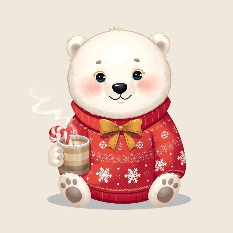 Eisbär im roten Weihnachtspullover