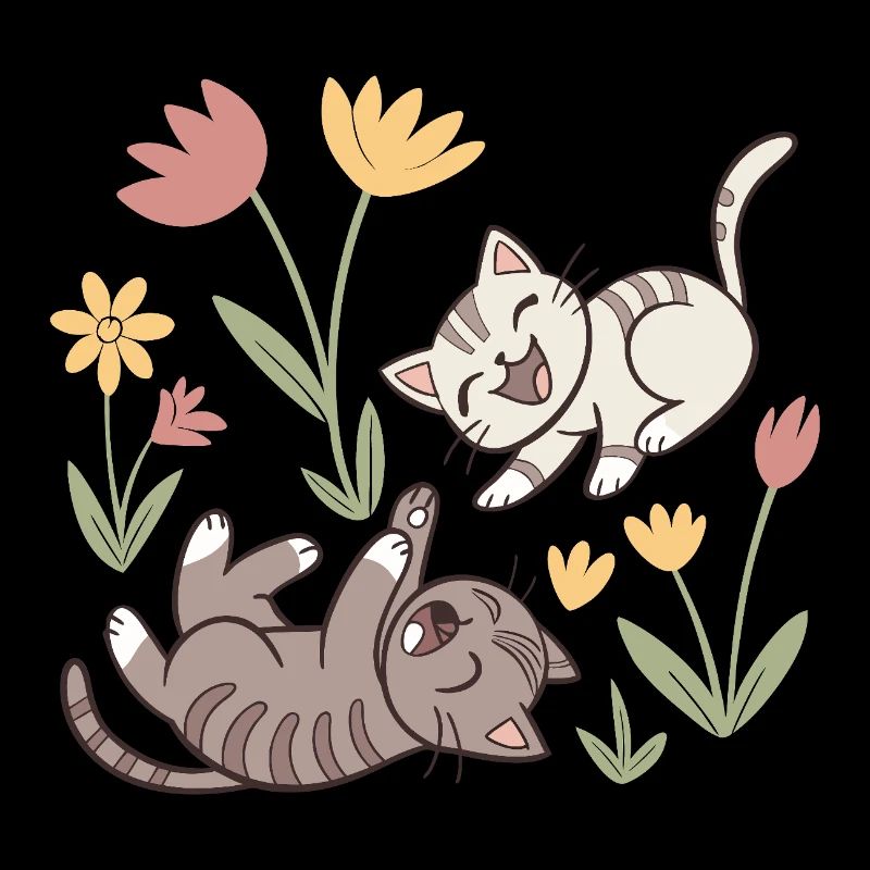 Cats at Play: Spring Flowers