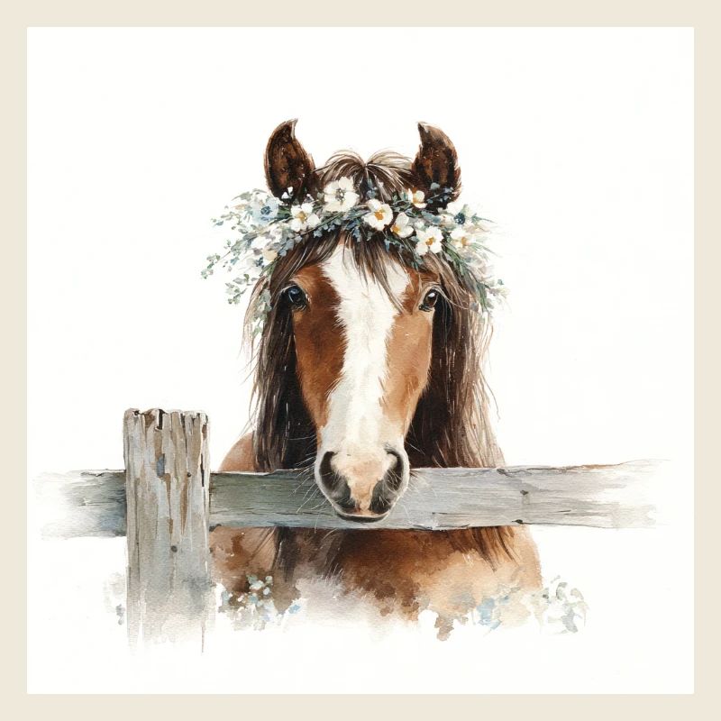 Cheval aquarelle avec couronne florale