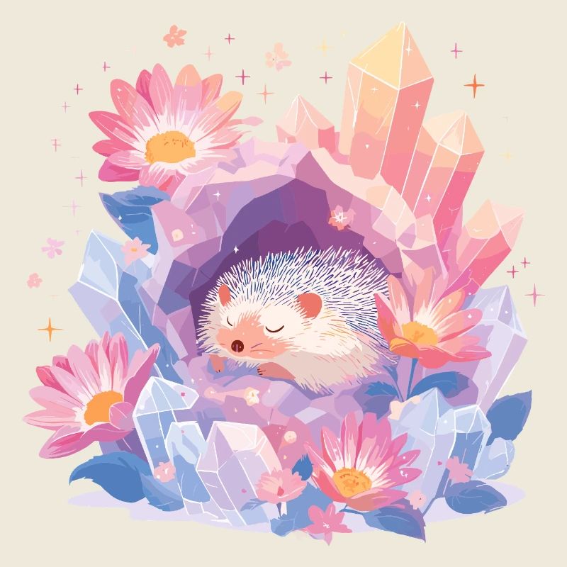Sleeping hedgehog in the crystal garden