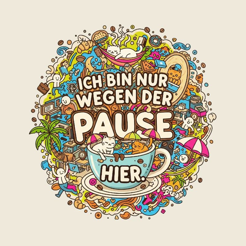Ich bin nur wegen der Pause hier | Kaffee Doodle