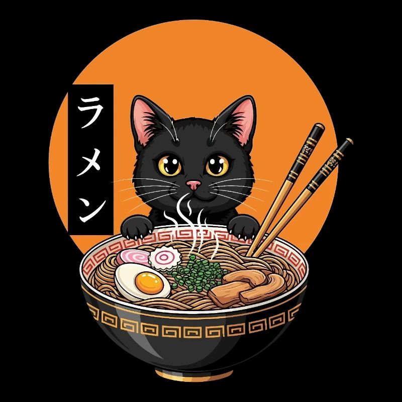 Chat Kawaii mignon mangeant des ramen Anime japonais drôle