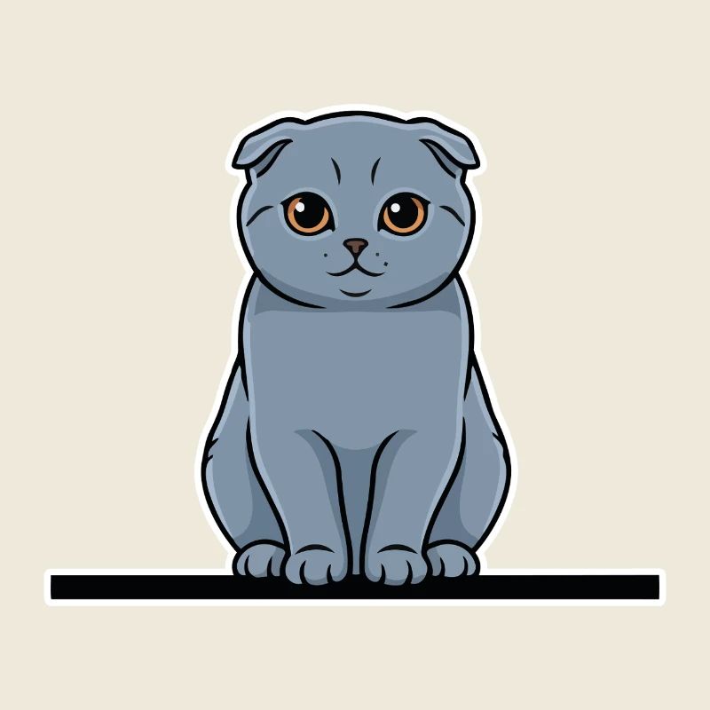 Chat Scottish Fold Gris Yeux Ambrés Portrait