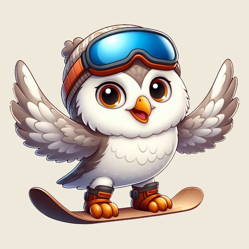 Owl on Snowboard Winter Sports Adventure