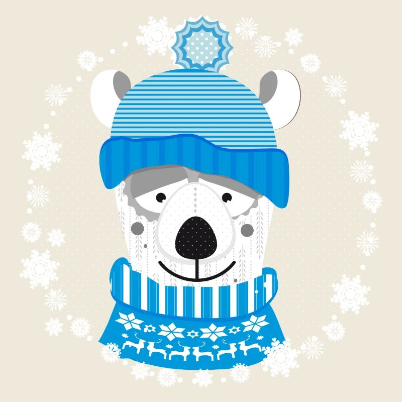 Eisbär mit Mütze und Pulli