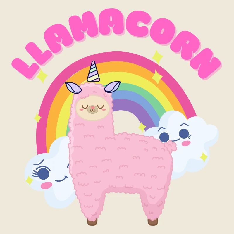 Whimsical Pink Llama with Rainbow