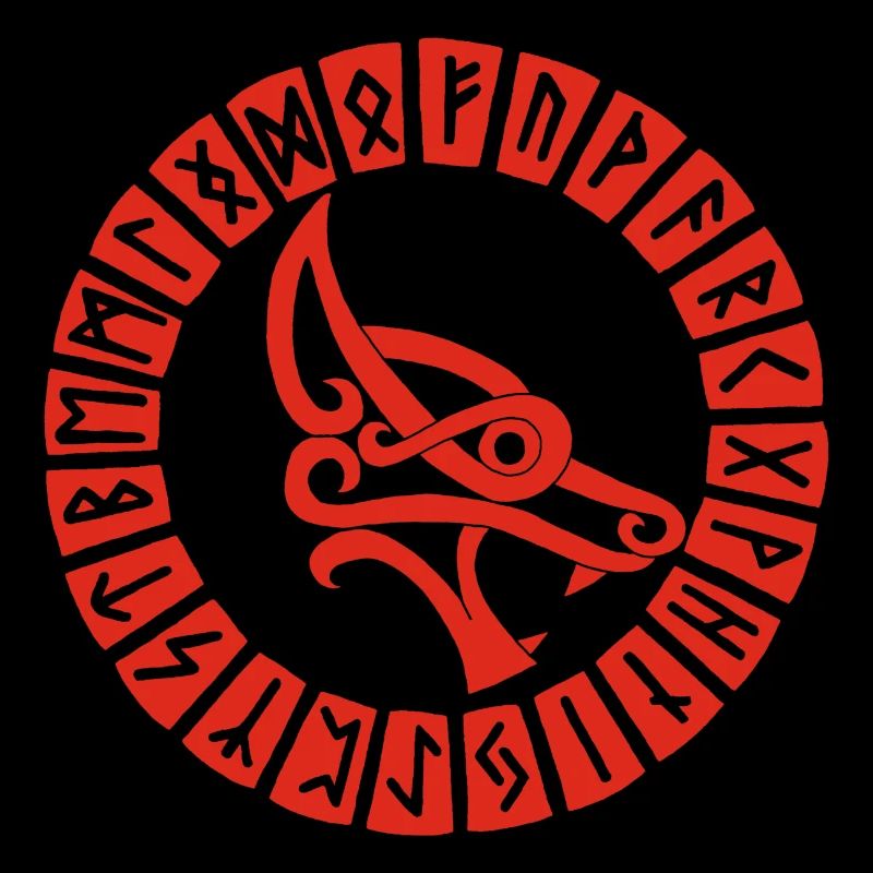 Red wolf and Viking runes