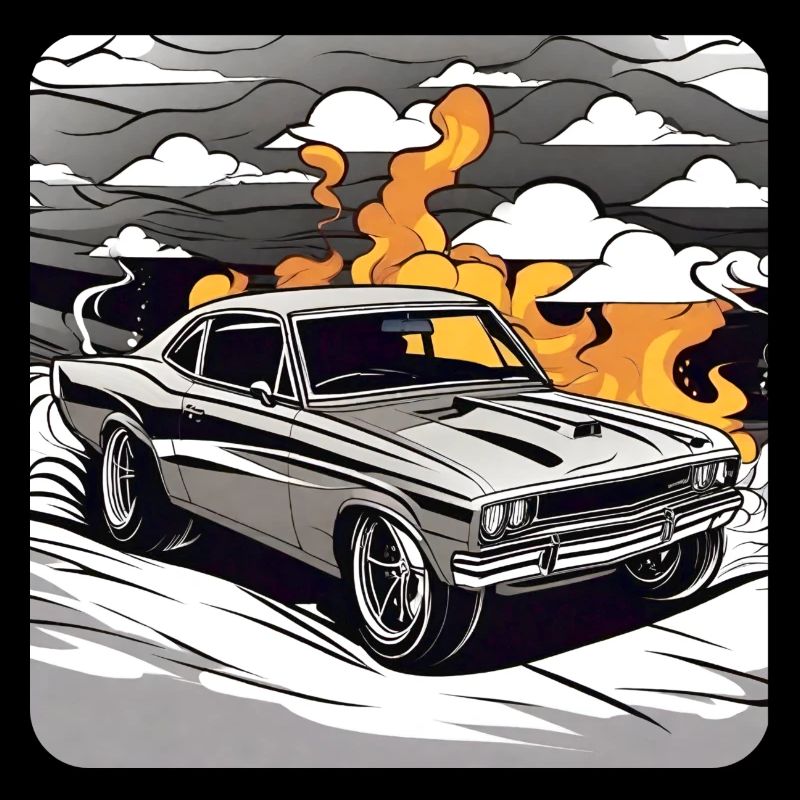 Vintage Drift Car Turbo Rally with Fire
