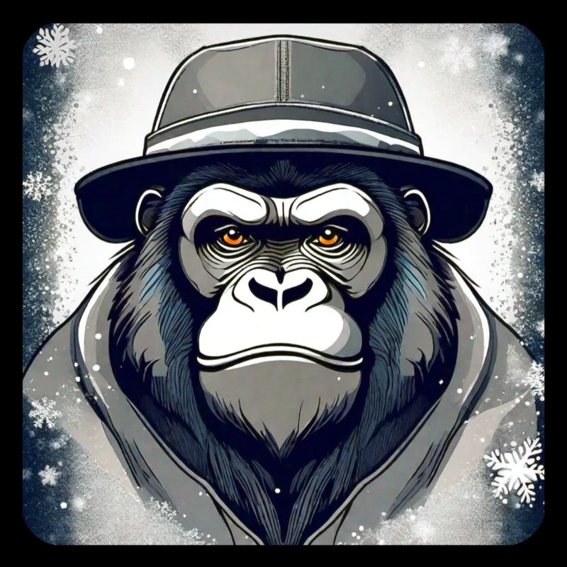 Gorille cool avec chapeau et flocons de neige