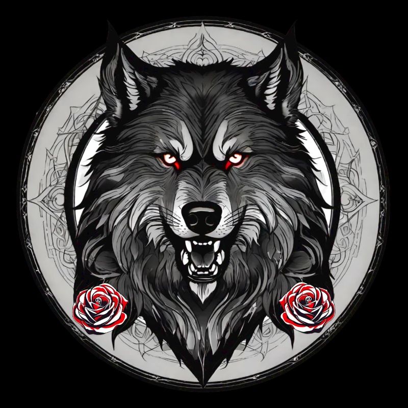 Grimmiger Wolf mit Rosen