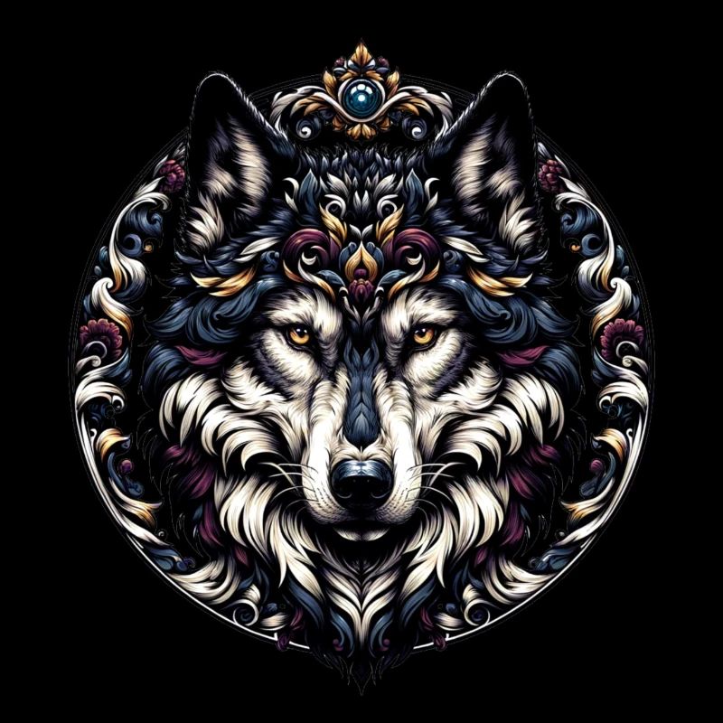 majestätischer Wolf mit Umrahmung