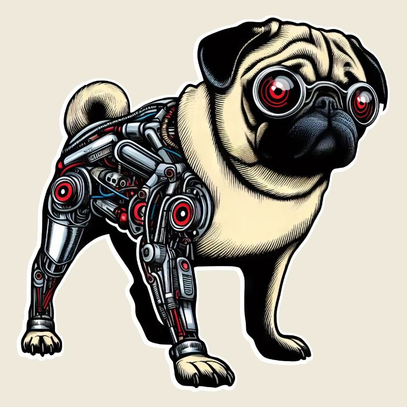 Dog Pug Robot Cyborg Red Eyes