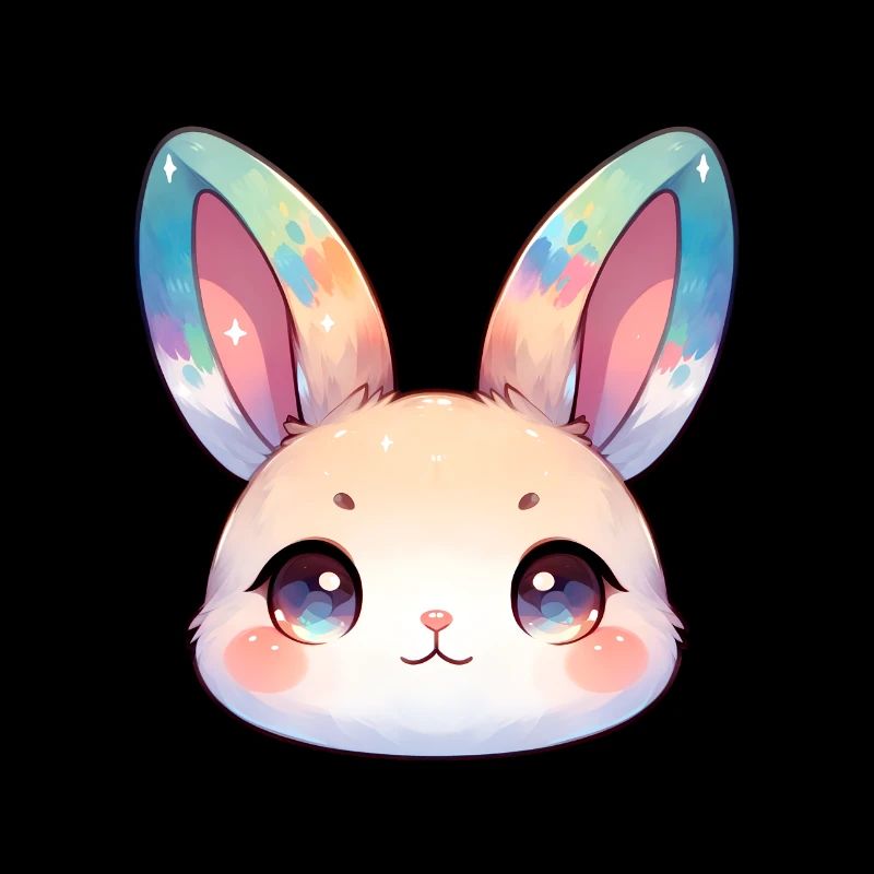 Visage mignon de lapin chibi avec des oreilles de couleur humide