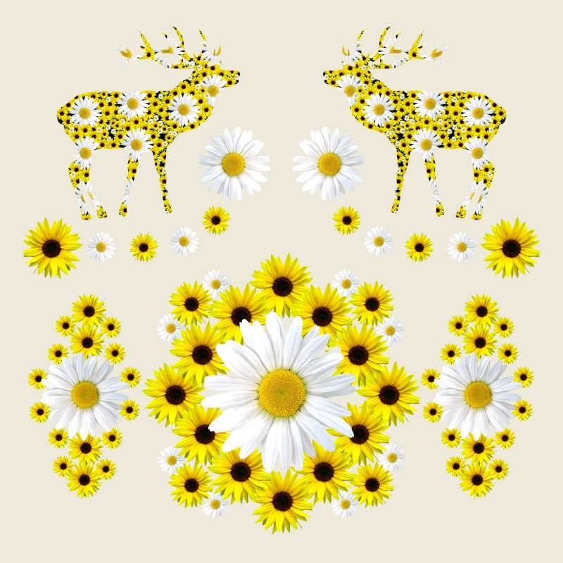 wilde Hirsche aus Sonnenblumen und Margeriten
