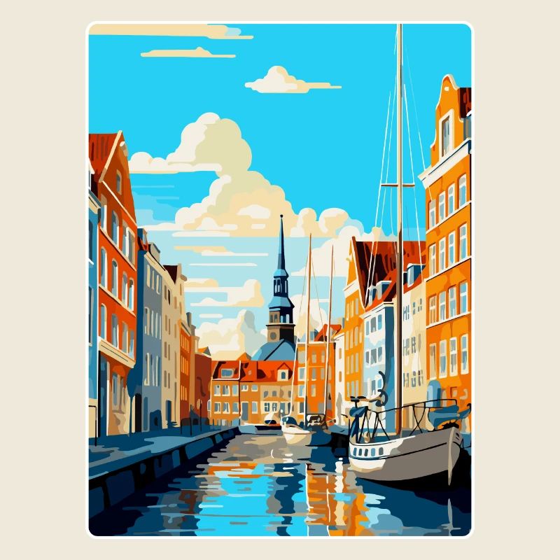 Copenhague, Danemark, Affiche de voyage vintage souvenir