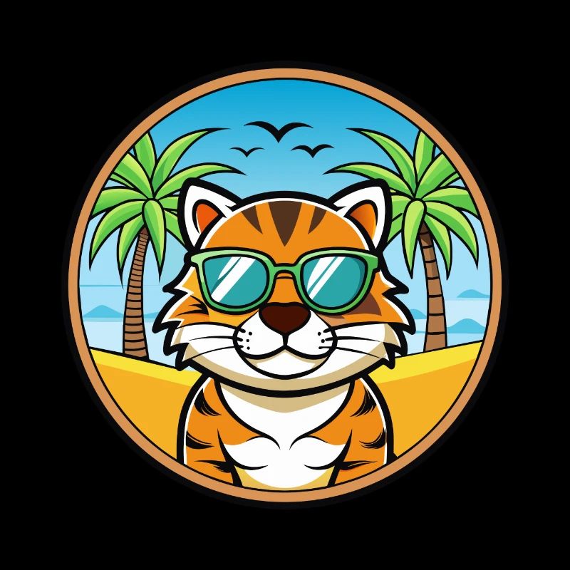 Tiger Cat Breed Cartoon Sunglasses Beach