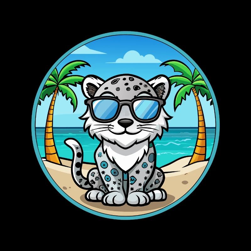 Léopard des neiges bébé chat race dessin animé lunettes de soleil plage