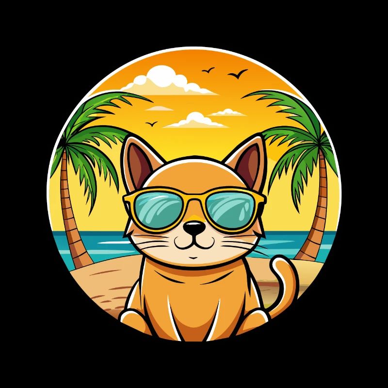 Chat birman race dessin animé lunettes de soleil plage