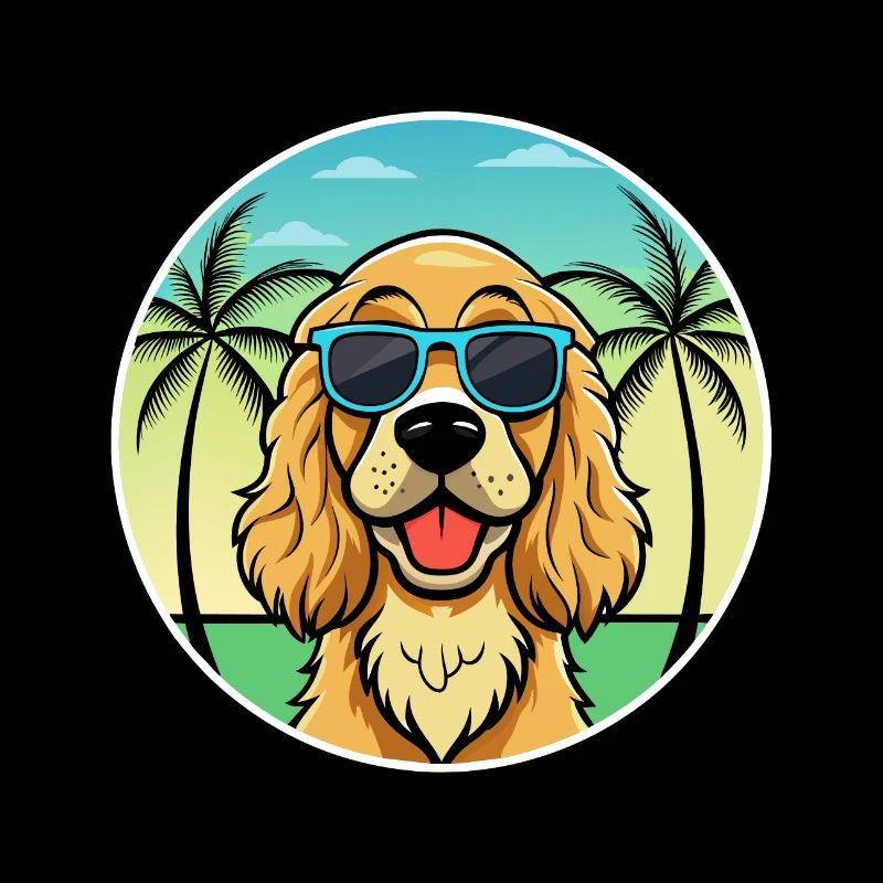 Englischer Cocker Spaniel Hunderasse Cartoon Beach