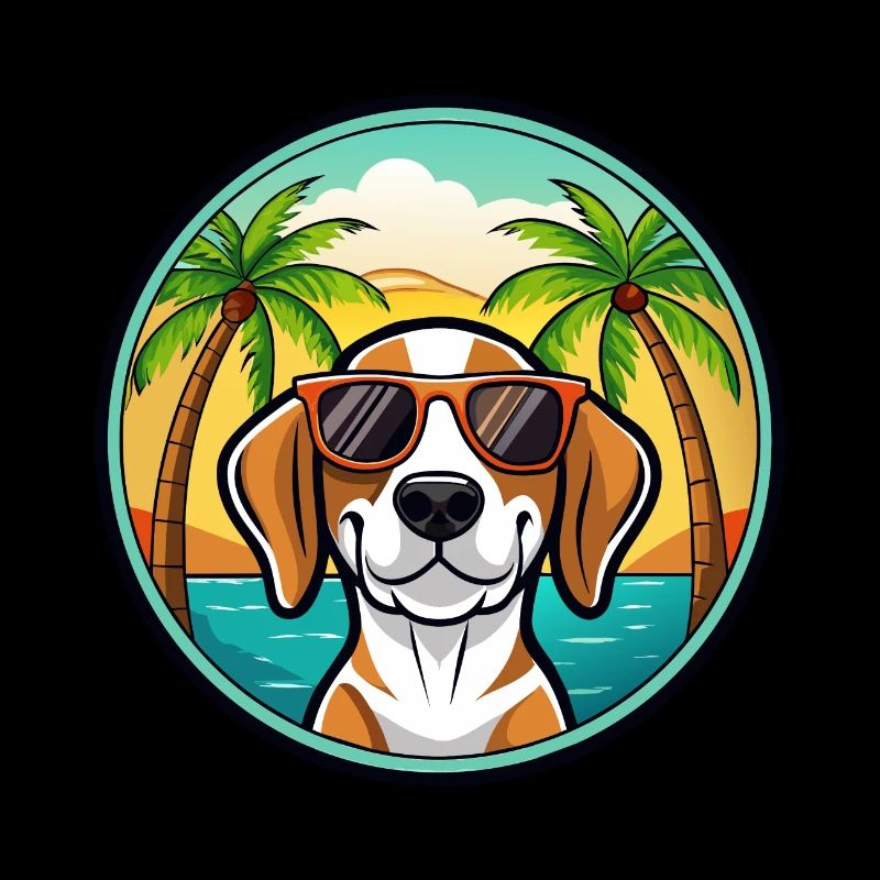 Treeing Walker Coonhound Race Chien Dessin Animé Plage