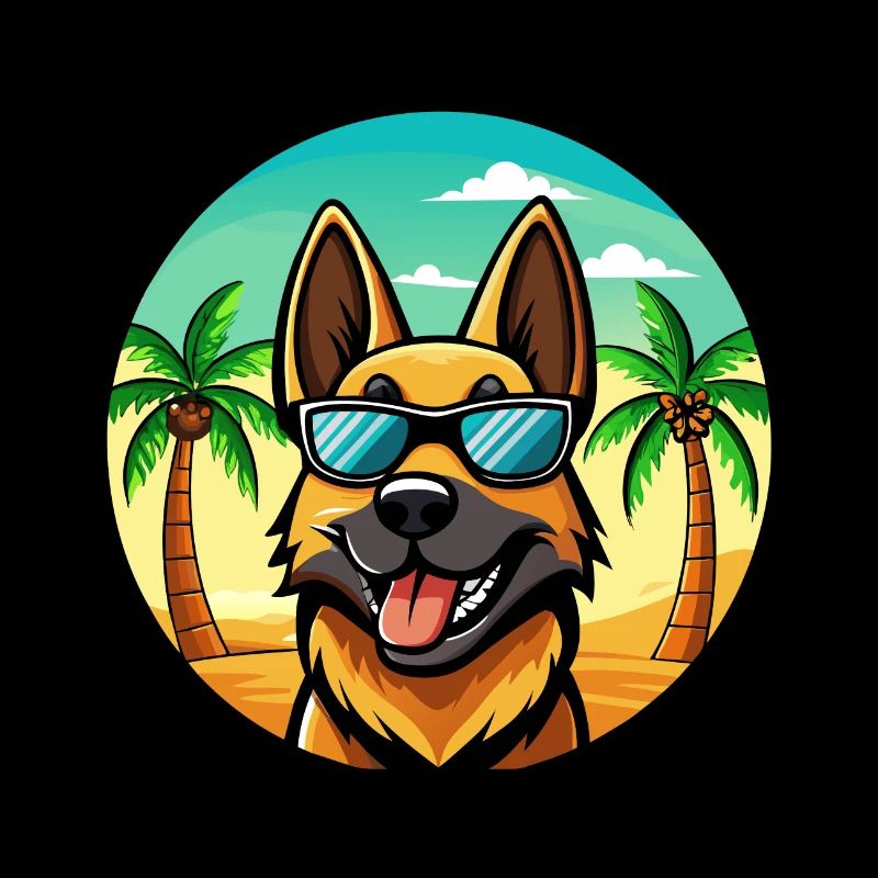Deutscher Schäferhund Hunderasse Cartoon Sonnenbrille Strand