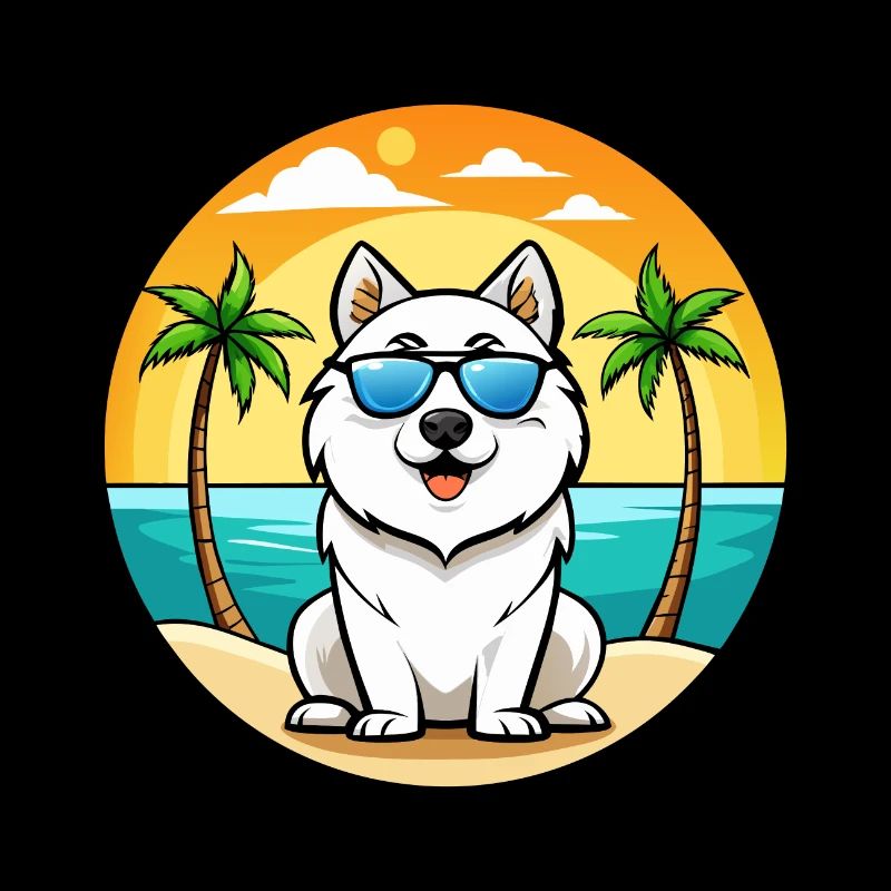 Samoyed Dog Breed Cartoon Sunglasses Beach