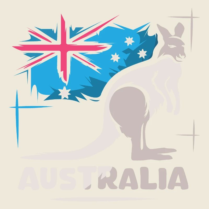 Australia Kangaroo Comic Flag Nature Animals Logo